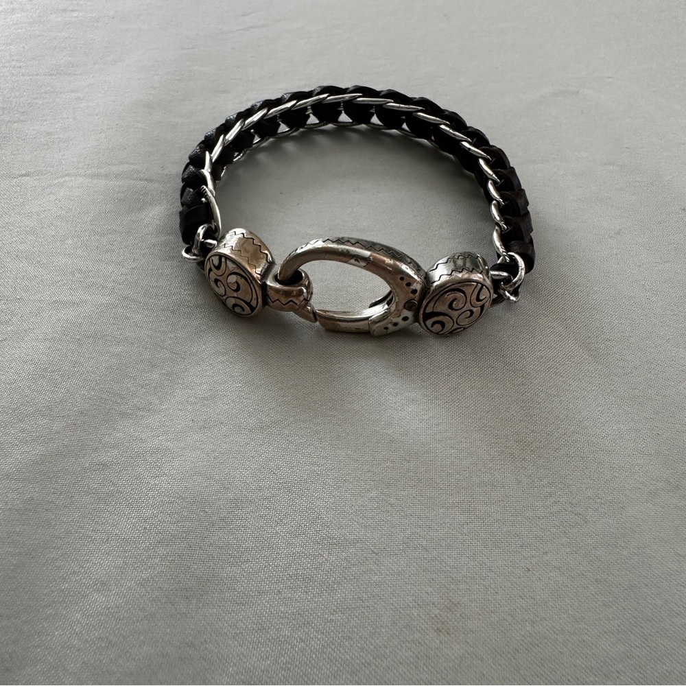 Brighton Brown and Silver Braided Leather Bracelet
